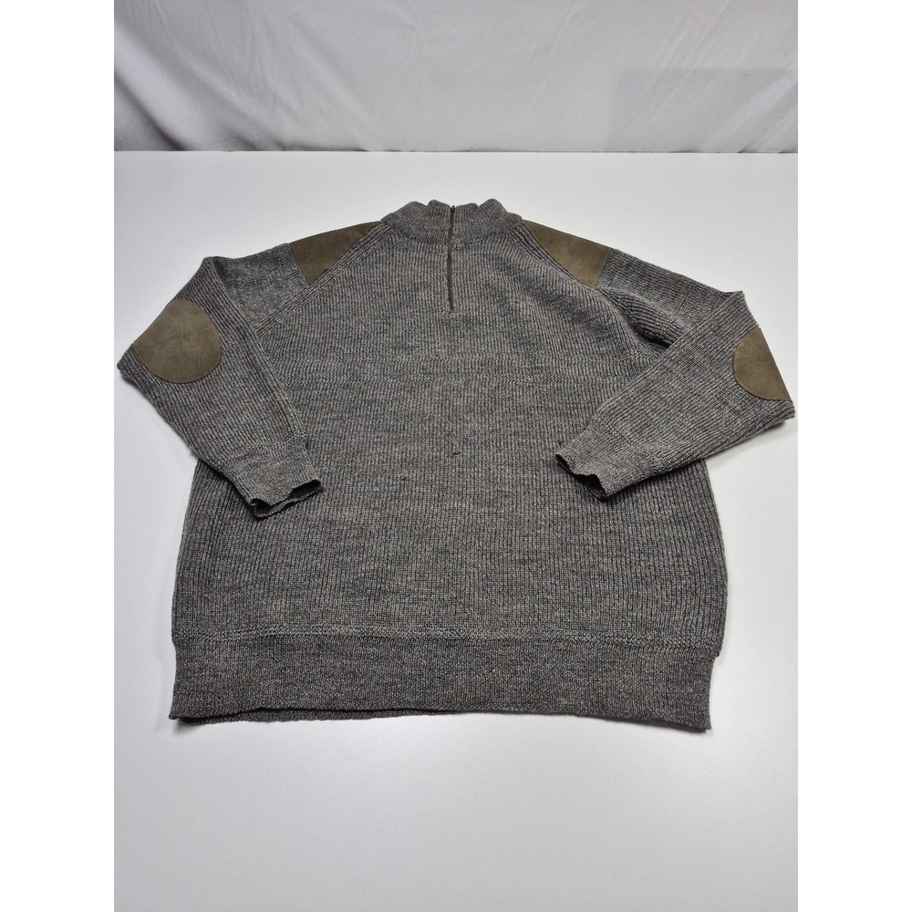 Woolovers Sweater Mens XL Gray 100% British Wool 1/4 Zip Mock Neck Elbow Patch